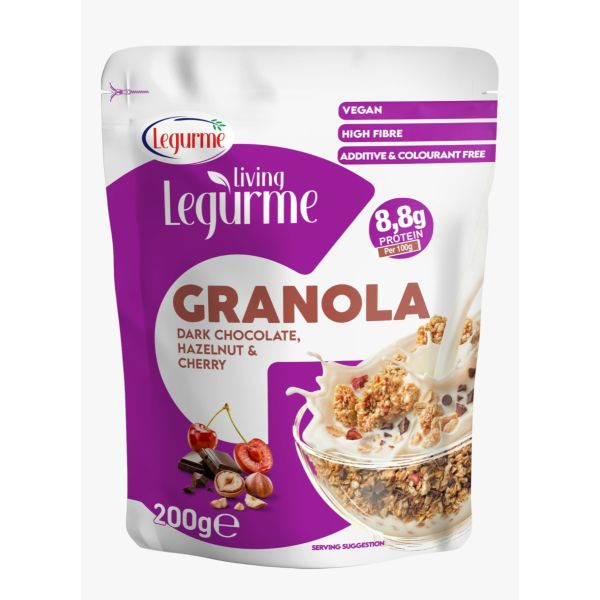 Legurme Granola Dark Chocolate, Hazelnut & Cherry - Vegan, High Fibre, Additive & Colourant Free - 200g
