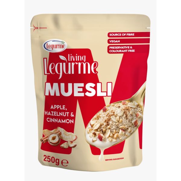 Legurme Muesli Apple, Hazelnut & Cinnamon - Source of Fibre, Vegan, Preservative & Colourant Free - 250g