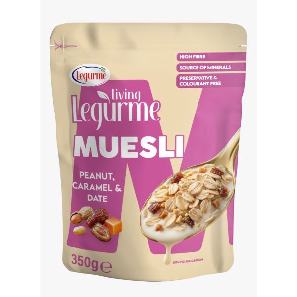 Legurme Muesli Peanut, Caramel & Date - High Fibre, Source of Minerals, Preservative & Colourant Free - 350g