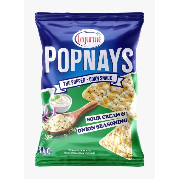 Legurme Popnays Sour Cream & Onion Corn/Rice Chips (Triangle Shape) | The Popped Corn Snack | 80g