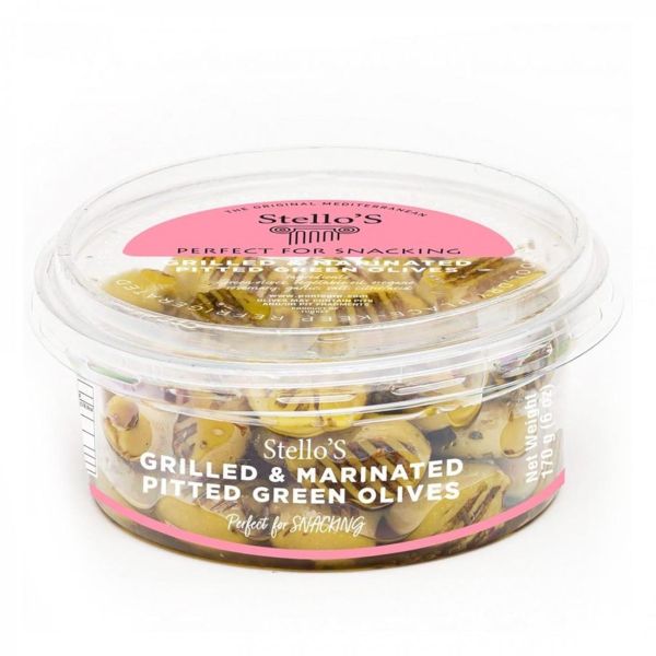 Stellos Grilled & Marinated Pitted Green Olives – 170 g