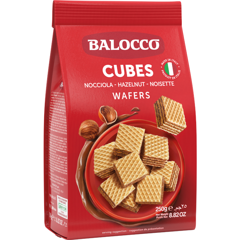 Balocco Hazelnut Wafer Cubes – 250 g Balocco Cocoa Wafer Cubes – 250 g