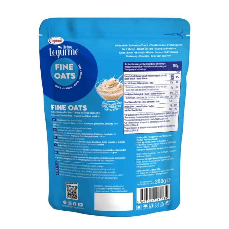 Legurme Finely Ground Oat Flakes - Gluten Free, High Fibre, Source of Protein - 350g