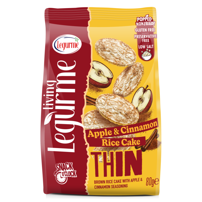Legurme Rice Cake With Apple & Cinnamon | Popped, Non-Fried | Gluten Free | Preservative Free | Low Salt | 80g