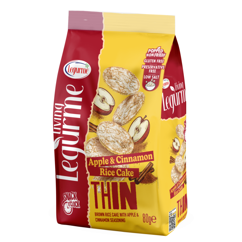 Legurme Rice Cake With Apple & Cinnamon | Popped, Non-Fried | Gluten Free | Preservative Free | Low Salt | 80g