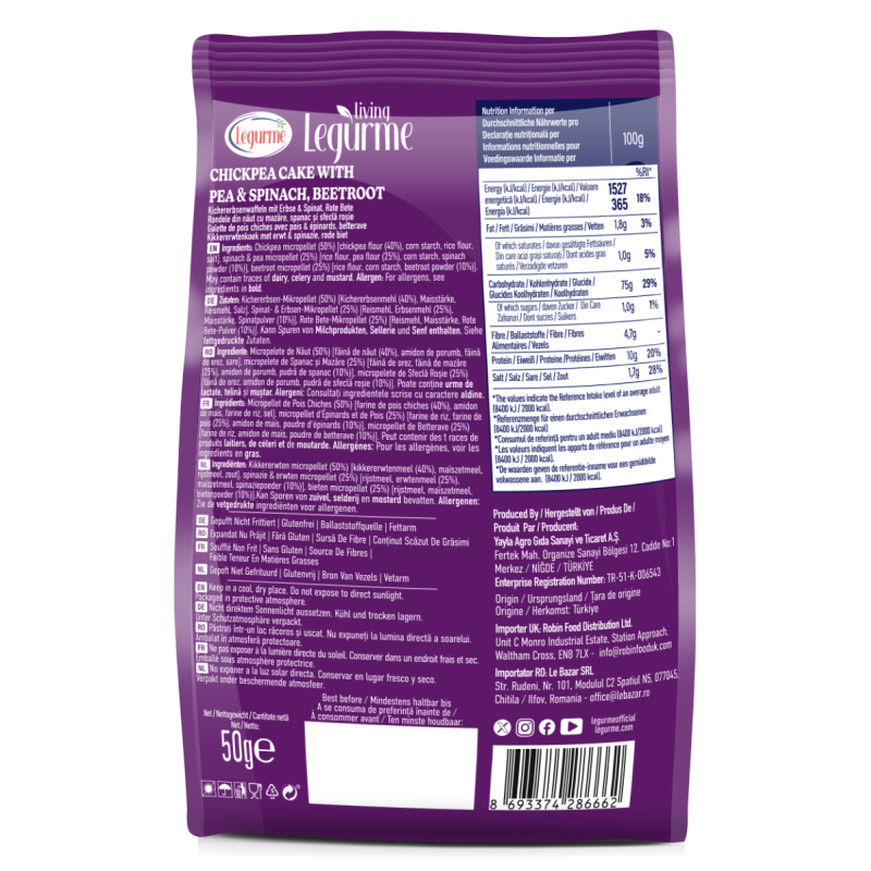 Legurme Mini Chickpea Cake with Pea, Spinach & Beetroot - Popped | Non Fried | Gluten Free | Low Fat | 50g