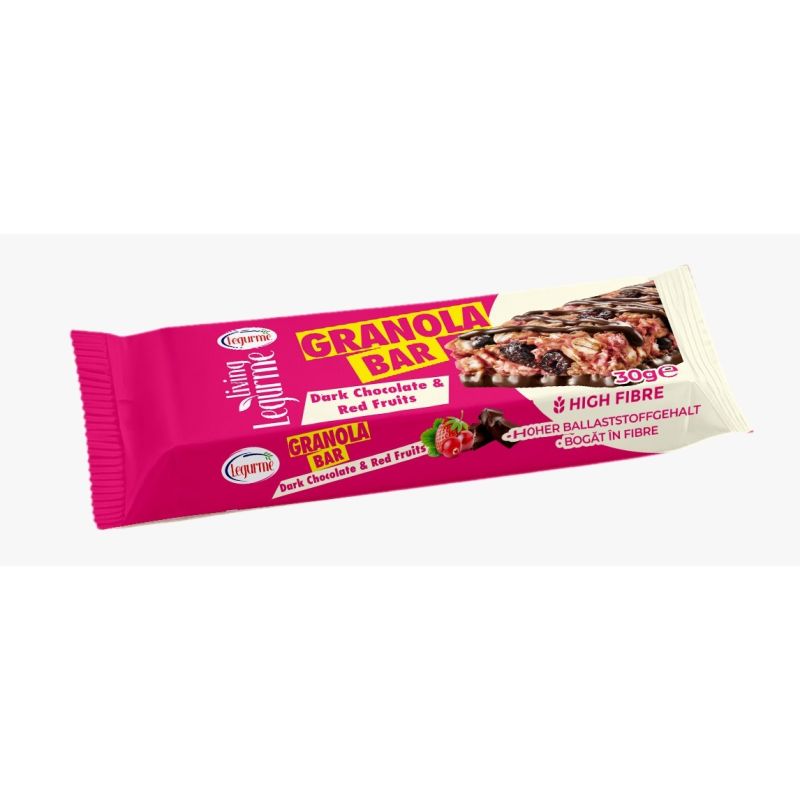 Legurme Granola Bar Dark Chocolate and Red Fruits High Fibre Healthy Snack - 30g 