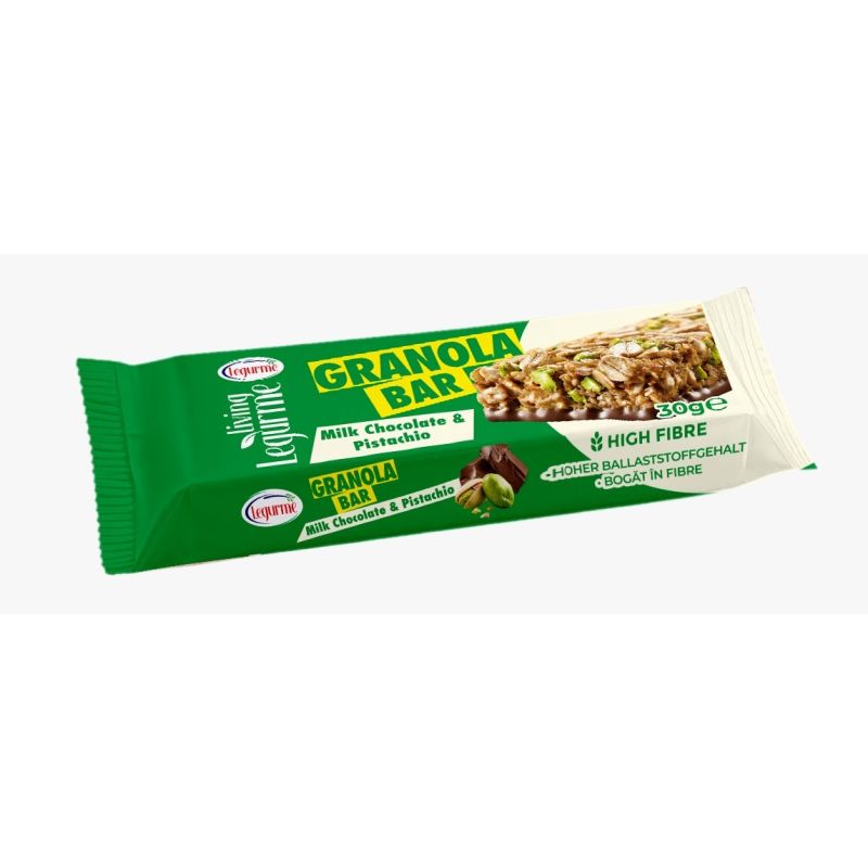 Legurme Granola Bar Milk Chocolate & Pistachio High Fibre Healthy Snack - 30g