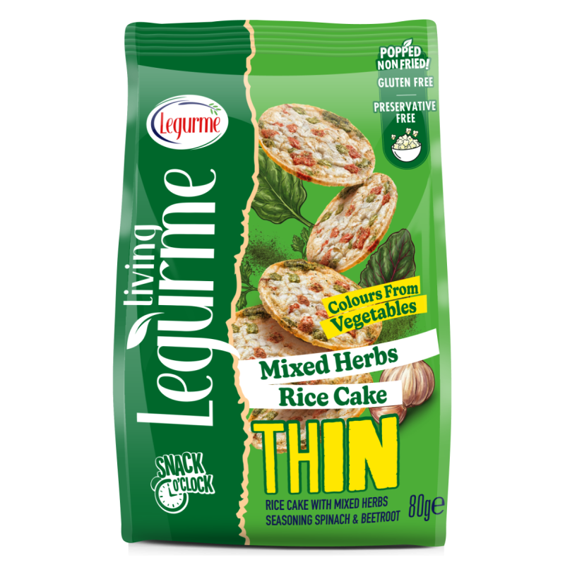 Legurme Thin Rice Cake With Mixed Herbs, Seasoning Spinach & Beetroot - Popped | Non Fried | Gluten Free | Preservative Free | 80g