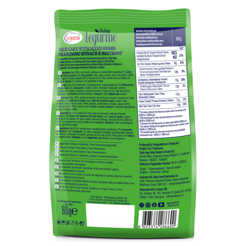 Legurme Thin Rice Cake With Mixed Herbs, Seasoning Spinach & Beetroot - Popped | Non Fried | Gluten Free | Preservative Free | 80g