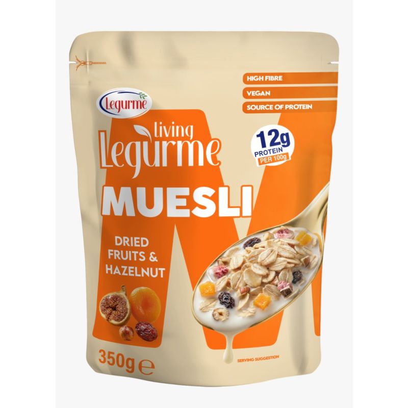 Legurme Muesli Dried Fruits & Hazelnut - High Fibre, Source of Protein, Vegan - 350g