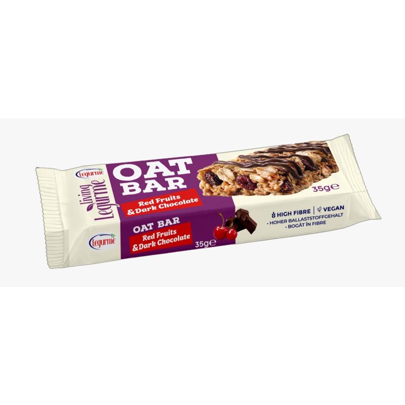 Legurme Oat Bar Red Fruits & Dark Chocolate - High Fibre & Vegan Healthy Snack - 35g