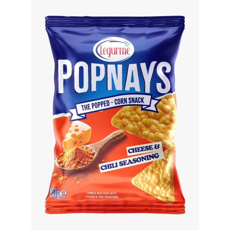 Legurme Popnays Cheese & Chili Pepper Corn/Rice Chips (Triangle Shape) | The Popped Corn Snack | 80g